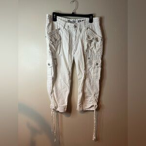 Miss Me White Cargo Capris with Drawstring Hem